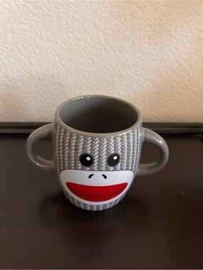 Galerie Double-Handle Ceramic Sock Monkey Mug Grey 16 oz